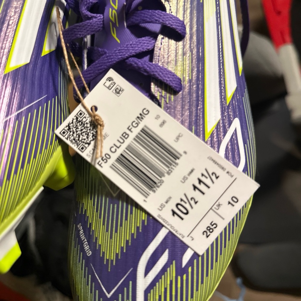 Size 10.5M 11.5W- Adidas F50 Elite FG green/purple JH7615